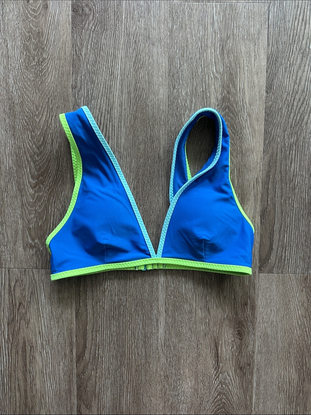 Aerie Scoop Bikini Top Blue‎ With Neon Trim Small